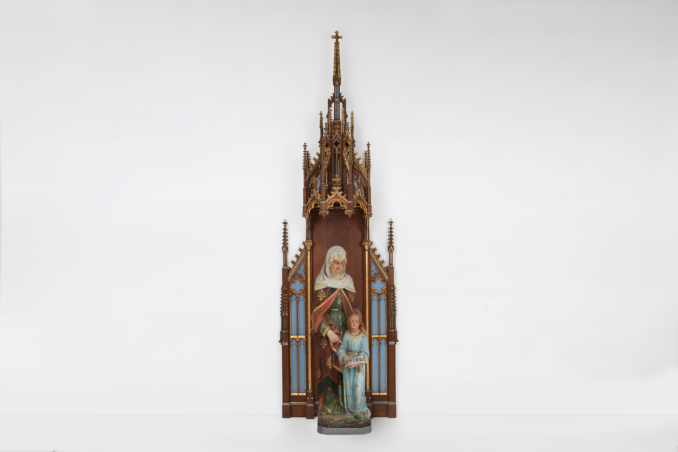 A French polychrome and gilt wooden neo-Gothic church steeple with niche for saint statue, ca. 1800thumbnail